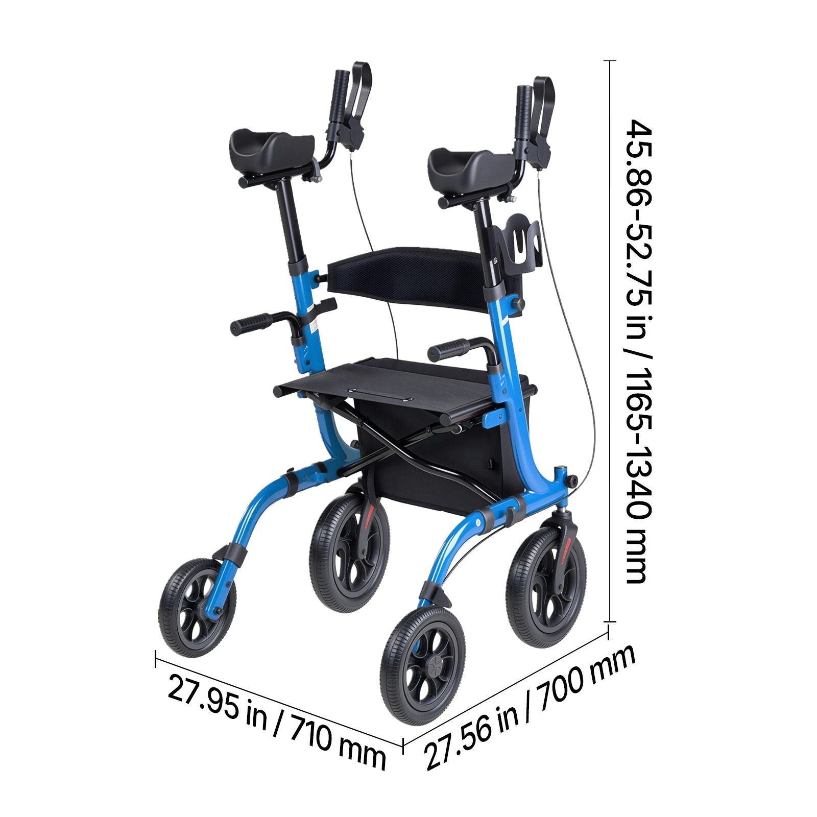 Rollator Walker with Seat for Seniors, Foldable Rolling Walker, Lightweight Aluminum Mobility Walking Aid with PU Solid Wheels, Adjustable Handle, Storage Bag, Cup/Cane Holder - Supports 136kg