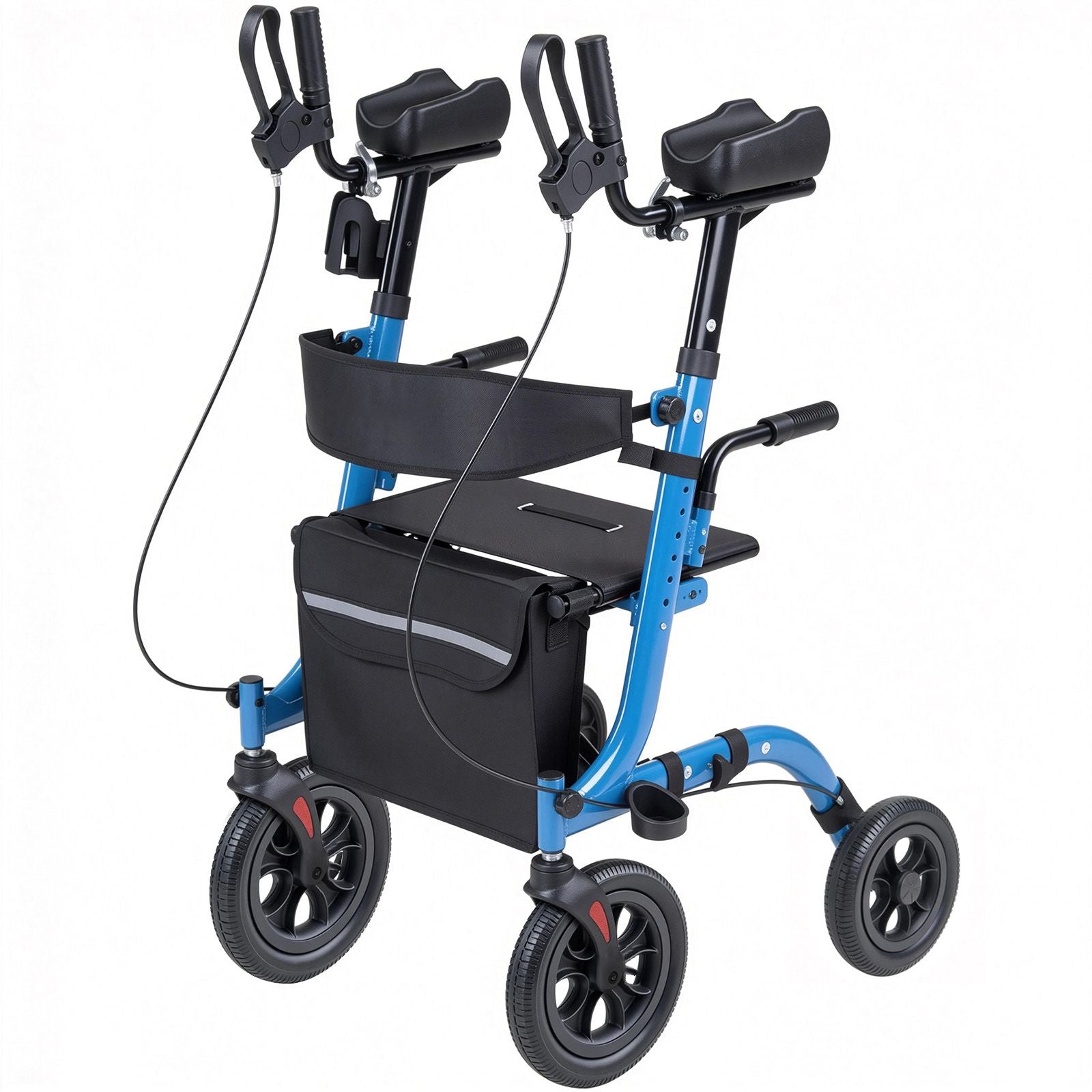 Rollator Walker with Seat for Seniors, Foldable Rolling Walker, Lightweight Aluminum Mobility Walking Aid with PU Solid Wheels, Adjustable Handle, Storage Bag, Cup/Cane Holder - Supports 136kg