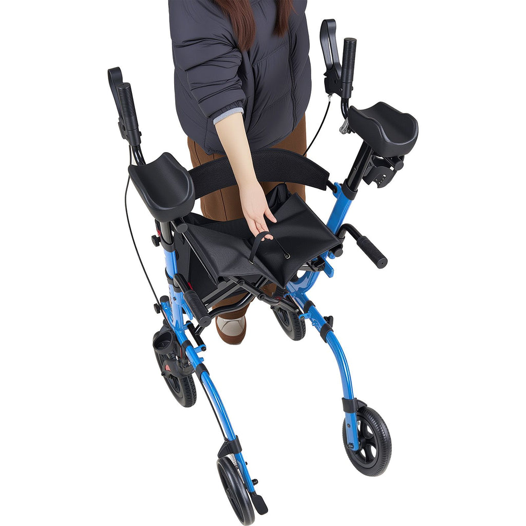 Rollator Walker with Seat for Seniors, Foldable Rolling Walker, Lightweight Aluminum Mobility Walking Aid with PU Solid Wheels, Adjustable Handle, Storage Bag, Cup/Cane Holder - Supports 136kg