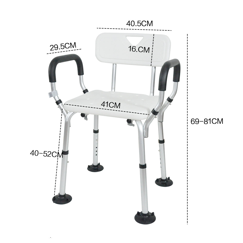 Shower Seat Bath Chair Adjustable Height Non-Slip Shower Bathtub Seat with Padded Arms Removable Back for Elderly Medical Disabled Safety Bathroom