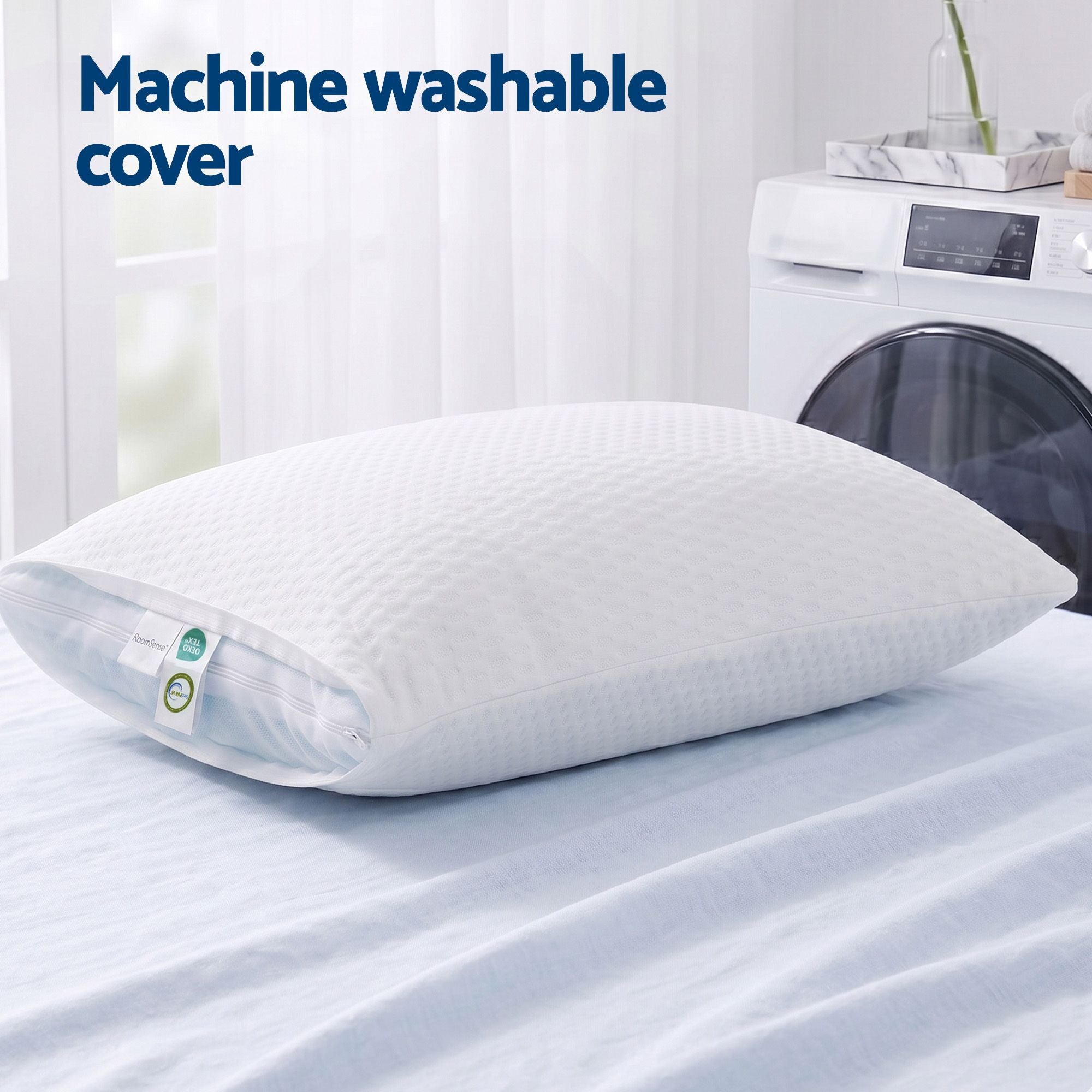 RoomSense Cooling Memory Foam Pillow Pillows 1 Pack, Anti-Flattening Bed Pillows for Hot Sleepers, Adjustable Shredded Gel Side Sleeper Pillow for Neck Support, Washable Cover, 72x50x15cm